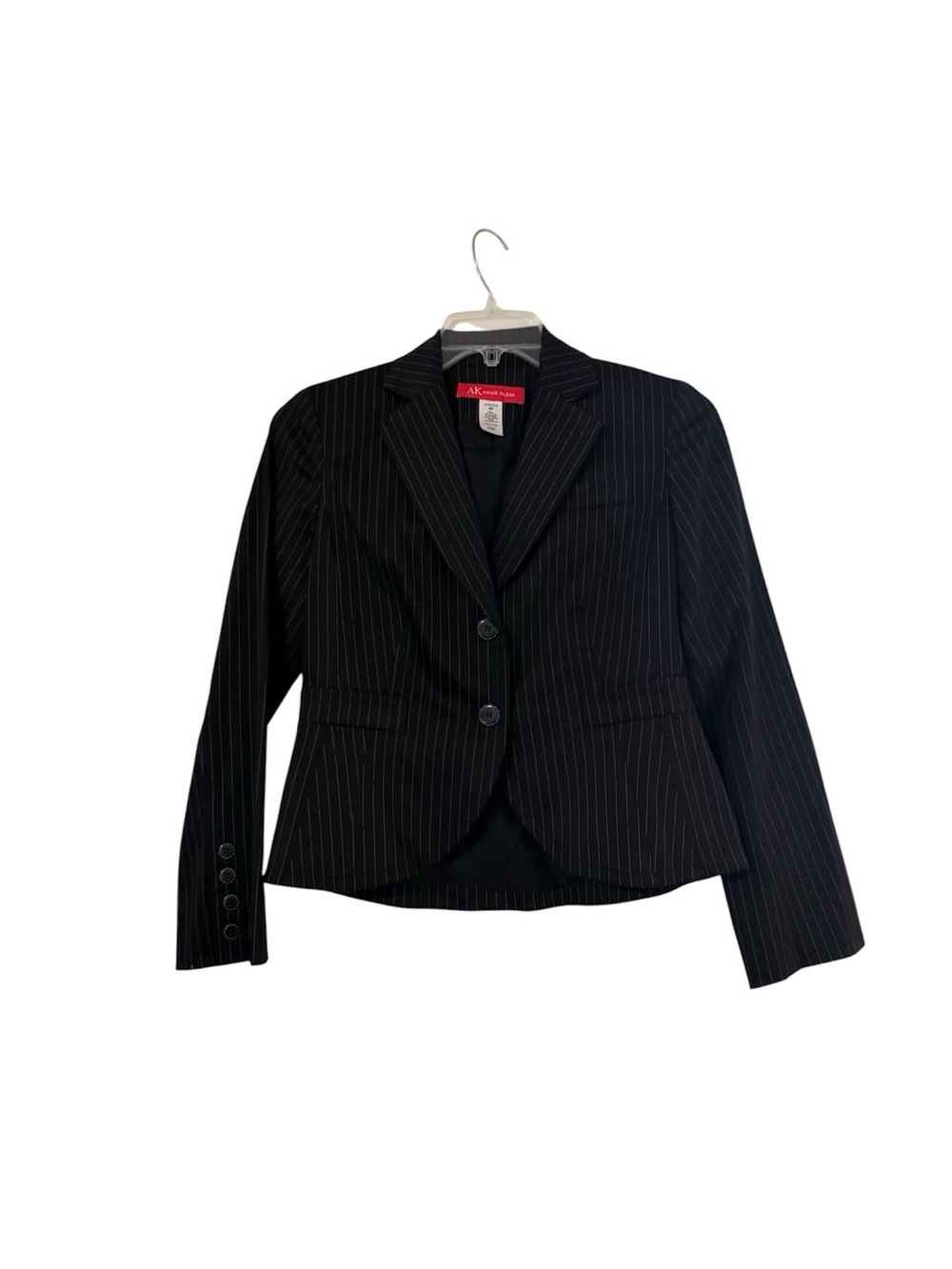 Anne Klein Black Pinstripe Women's Pant Suit - Two-Button Blazer & Trousers - Picture 3 of 5